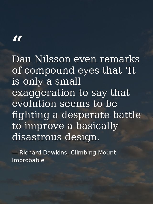 Dan Nilsson even remarks of compound eyes that ‘It is only a small exaggeration to say that evolution seems to be fighti — Richard Dawkins, Climbing Mount Improbable