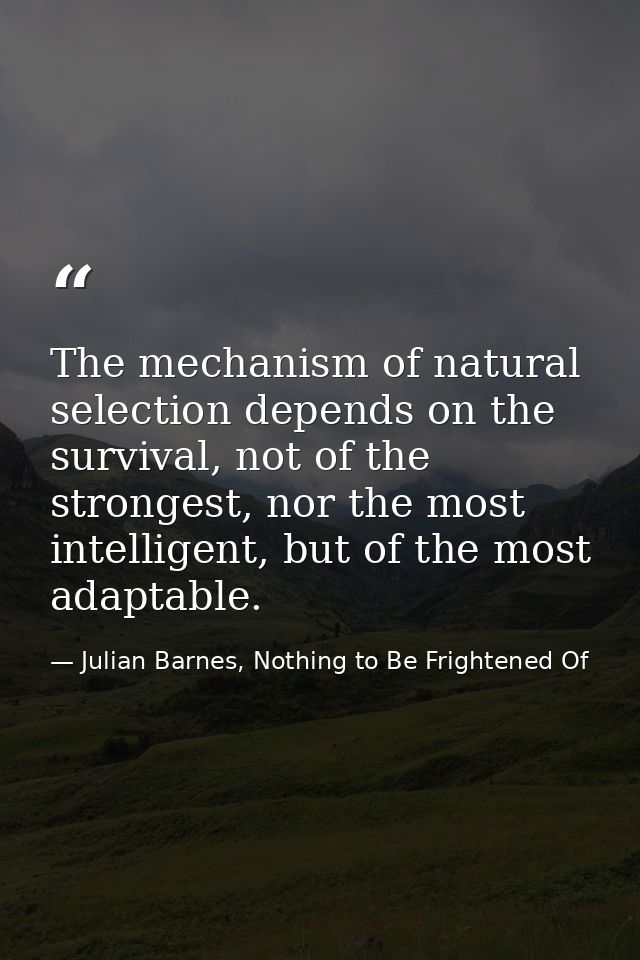The mechanism of natural selection depends on the survival, not of the strongest, nor the most intelligent, but of the m — Julian Barnes, Nothing to Be Frightened Of