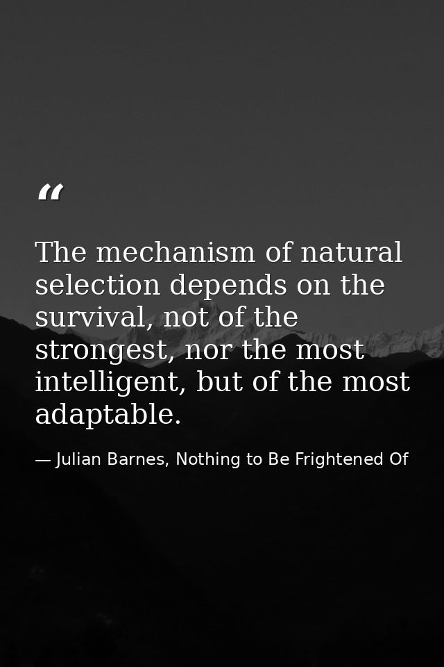 The mechanism of natural selection depends on the survival, not of the strongest, nor the most intelligent, but of the m — Julian Barnes, Nothing to Be Frightened Of