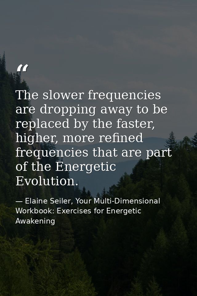 The slower frequencies are dropping away to be replaced by the faster, higher, more refined frequencies that are part of — Elaine Seiler, Your Multi-Dimensional Workbook: Exercises for Energetic Awakening