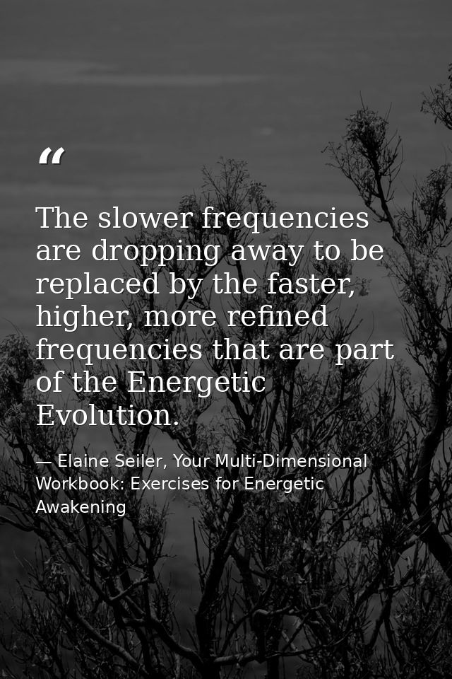 The slower frequencies are dropping away to be replaced by the faster, higher, more refined frequencies that are part of — Elaine Seiler, Your Multi-Dimensional Workbook: Exercises for Energetic Awakening