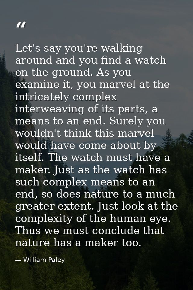 Let's say you're walking around and you find a watch on the ground. As you examine it, you marvel at the intricately com — William Paley