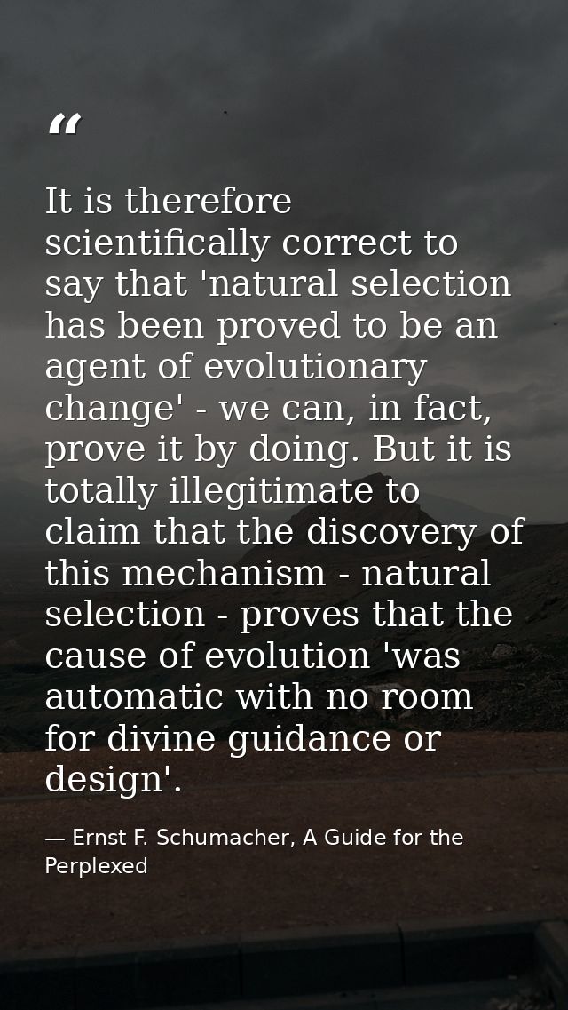 It is therefore scientifically correct to say that 'natural selection has been proved to be an agent of evolutionary cha — Ernst F. Schumacher, A Guide for the Perplexed
