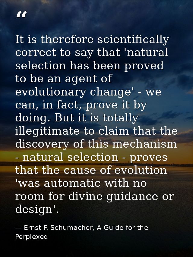 It is therefore scientifically correct to say that 'natural selection has been proved to be an agent of evolutionary cha — Ernst F. Schumacher, A Guide for the Perplexed