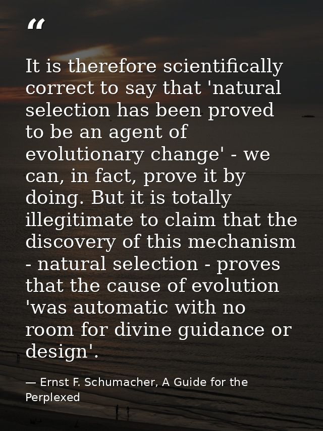 It is therefore scientifically correct to say that 'natural selection has been proved to be an agent of evolutionary cha — Ernst F. Schumacher, A Guide for the Perplexed