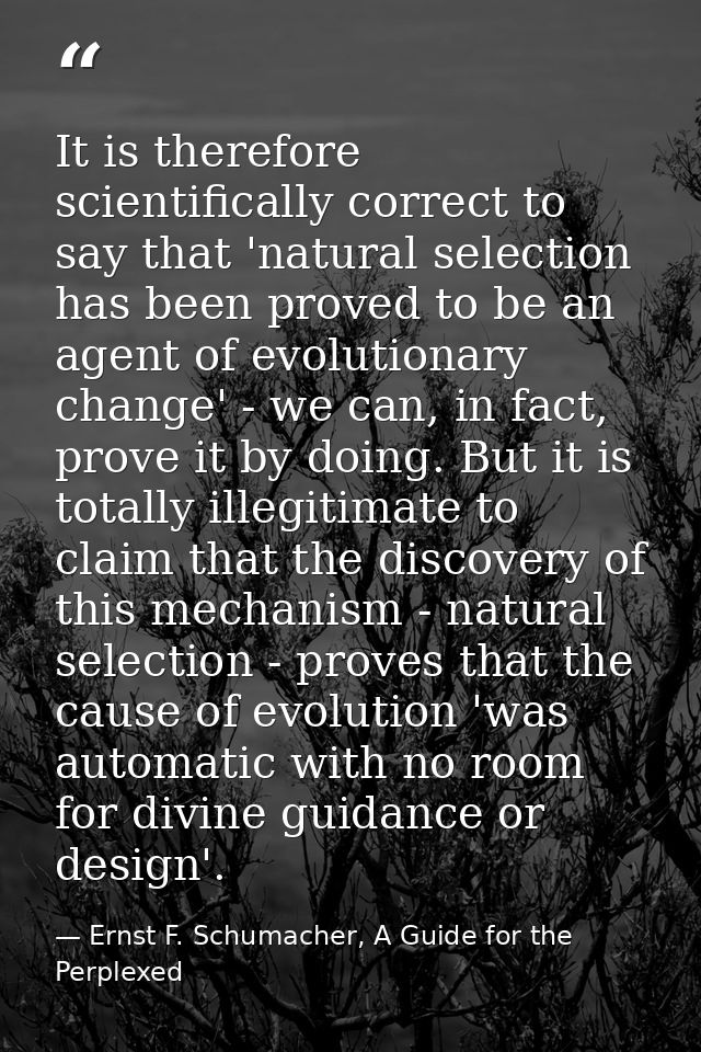 It is therefore scientifically correct to say that 'natural selection has been proved to be an agent of evolutionary cha — Ernst F. Schumacher, A Guide for the Perplexed
