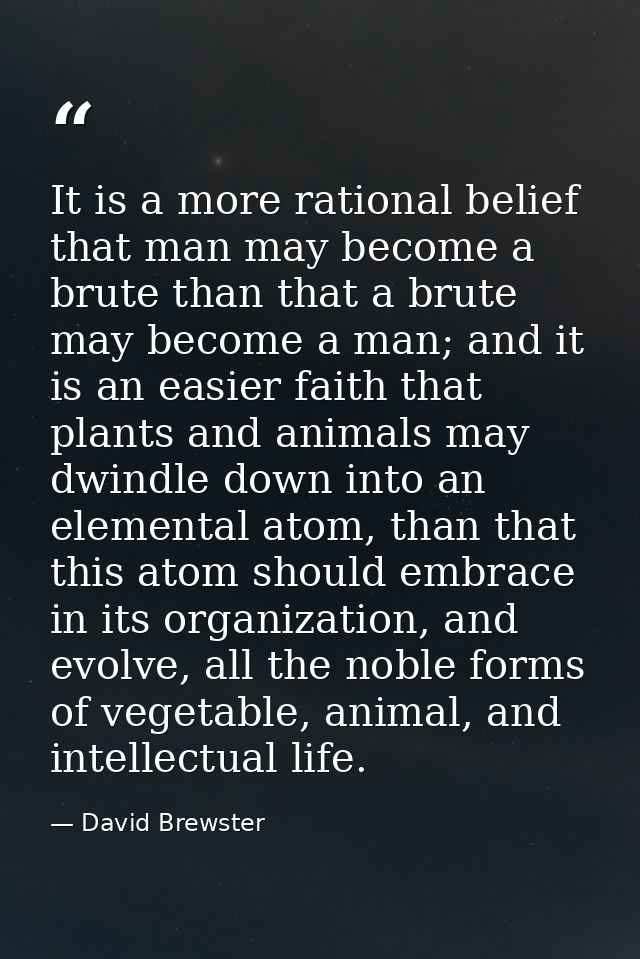 It is a more rational belief that man may become a brute than that a brute may become a man; and it is an easier faith t — David Brewster