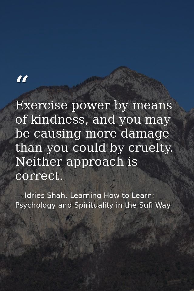 Exercise power by means of kindness, and you may be causing more damage than you could by cruelty. Neither approach is c — Idries Shah, Learning How to Learn: Psychology and Spirituality in the Sufi Way