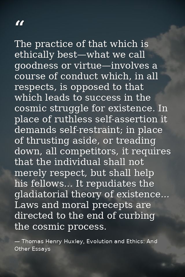 The practice of that which is ethically best—what we call goodness or virtue—involves a course of conduct which, in all  — Thomas Henry Huxley, Evolution and Ethics: And Other Essays
