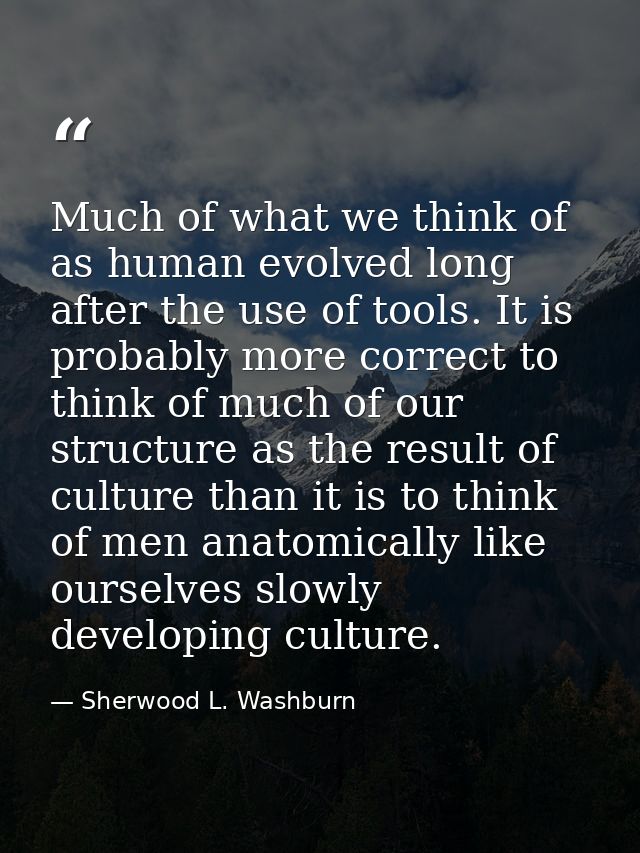 Much of what we think of as human evolved long after the use of tools. It is probably more correct to think of much of o — Sherwood L. Washburn