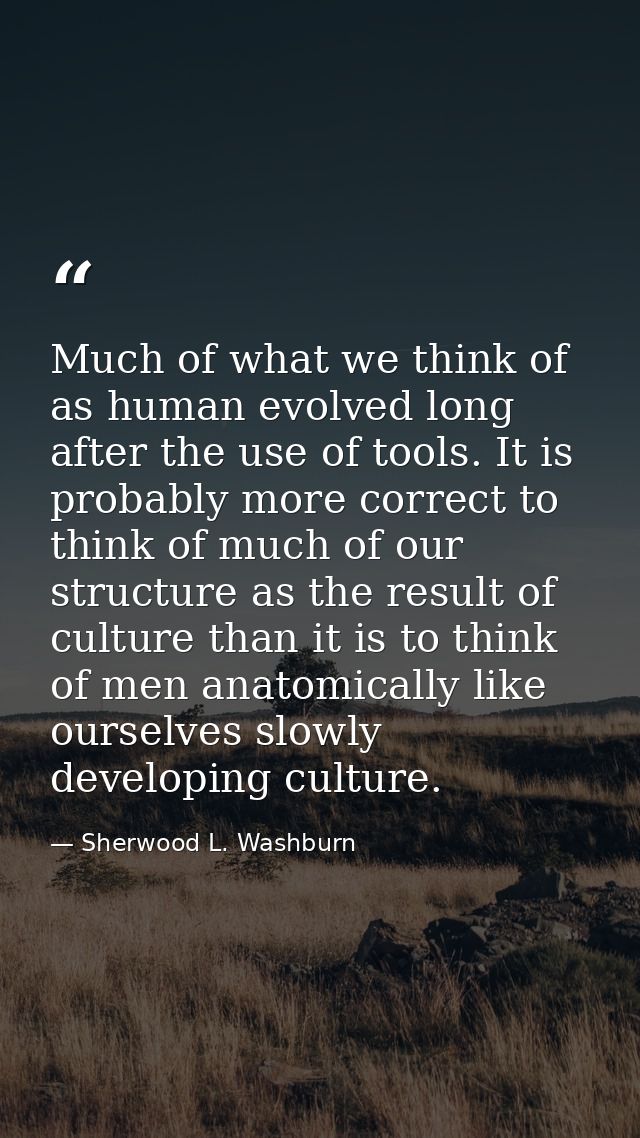 Much of what we think of as human evolved long after the use of tools. It is probably more correct to think of much of o — Sherwood L. Washburn