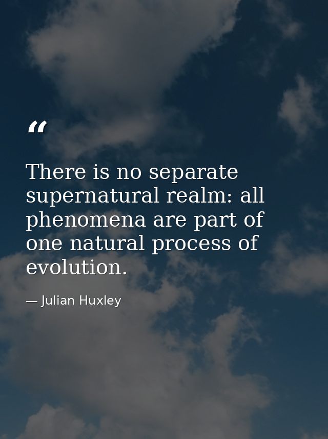 There is no separate supernatural realm: all phenomena are part of one natural process of evolution. — Julian Huxley