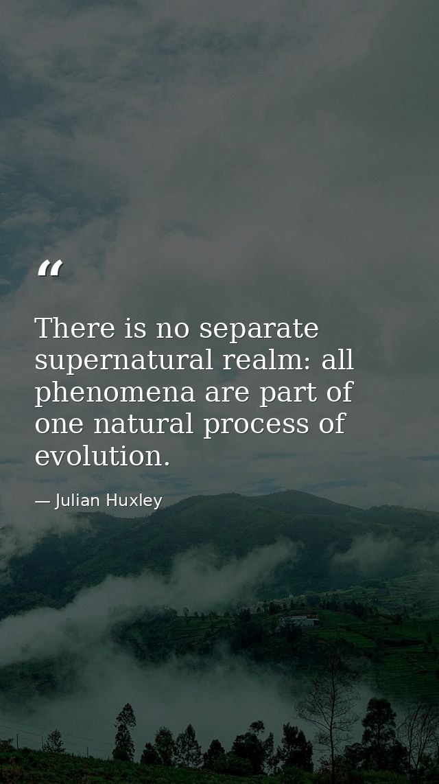 There is no separate supernatural realm: all phenomena are part of one natural process of evolution. — Julian Huxley