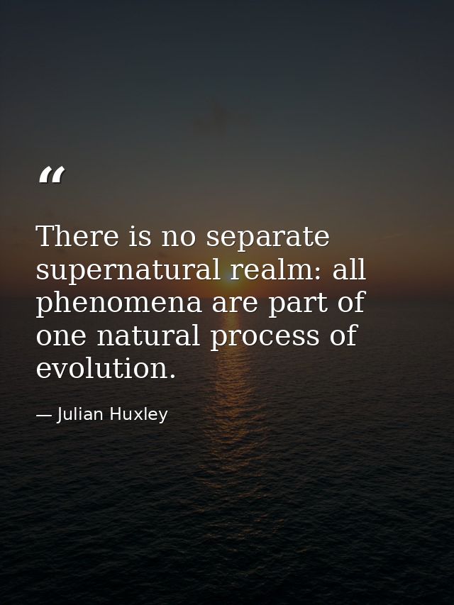 There is no separate supernatural realm: all phenomena are part of one natural process of evolution. — Julian Huxley