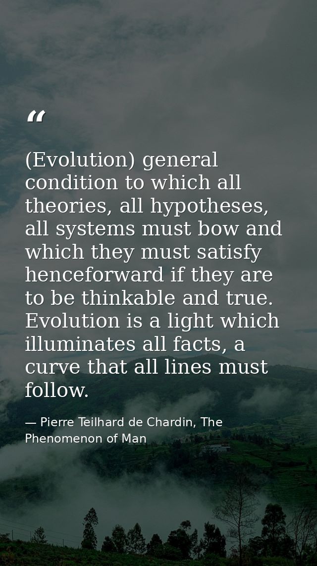 (Evolution) general condition to which all theories, all hypotheses, all systems must bow and which they must satisfy he — Pierre Teilhard de Chardin, The Phenomenon of Man