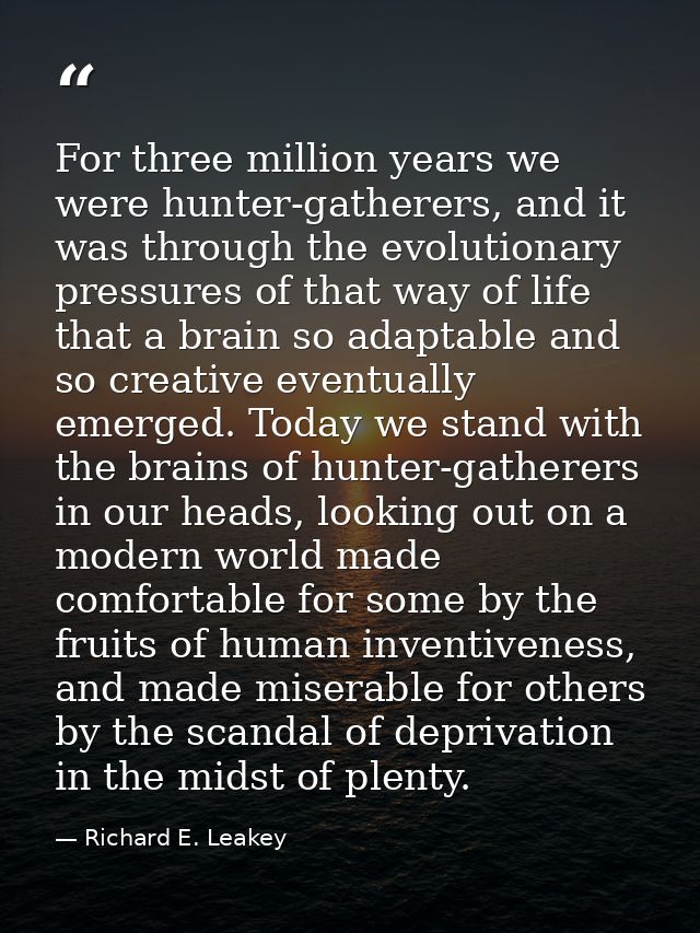 For three million years we were hunter-gatherers, and it was through the evolutionary pressures of that way of life that — Richard E. Leakey