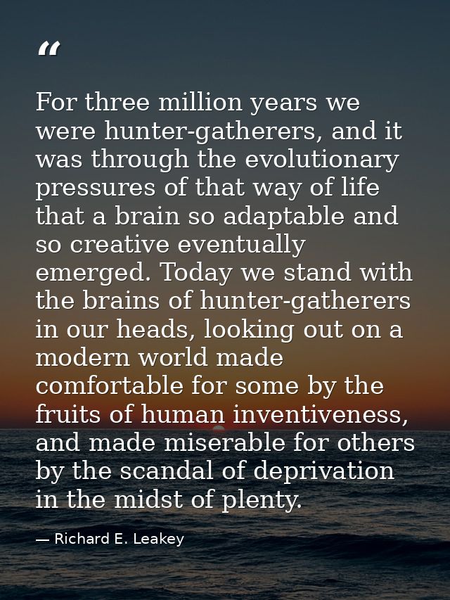For three million years we were hunter-gatherers, and it was through the evolutionary pressures of that way of life that — Richard E. Leakey