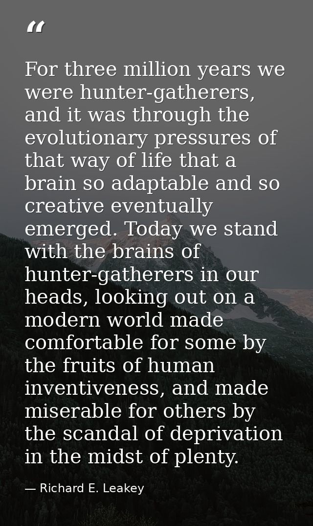 For three million years we were hunter-gatherers, and it was through the evolutionary pressures of that way of life that — Richard E. Leakey