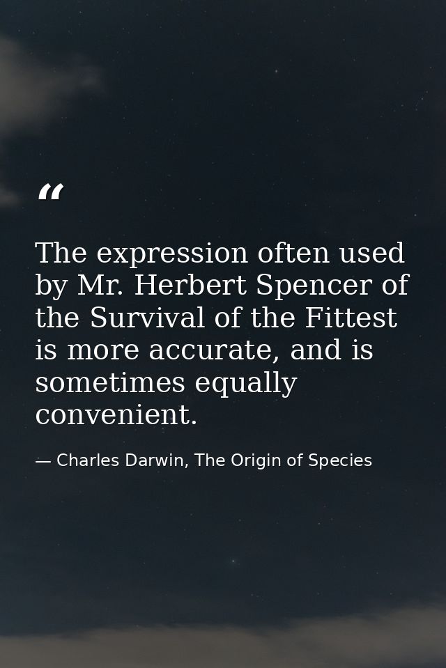 The expression often used by Mr. Herbert Spencer of the Survival of the Fittest is more accurate, and is sometimes equal — Charles Darwin, The Origin of Species