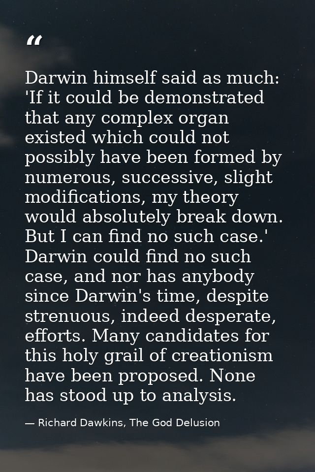 Darwin himself said as much: 'If it could be demonstrated that any complex organ existed which could not possibly have b — Richard Dawkins, The God Delusion