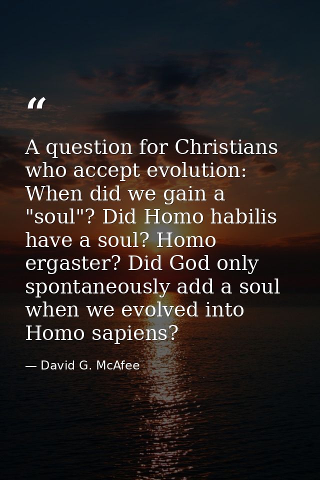 A question for Christians who accept evolution: When did we gain a "soul"? Did Homo habilis have a soul? Homo ergaster?  — David G. McAfee