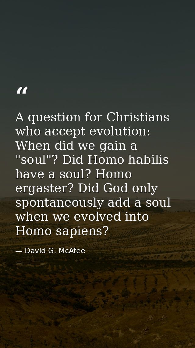 A question for Christians who accept evolution: When did we gain a "soul"? Did Homo habilis have a soul? Homo ergaster?  — David G. McAfee