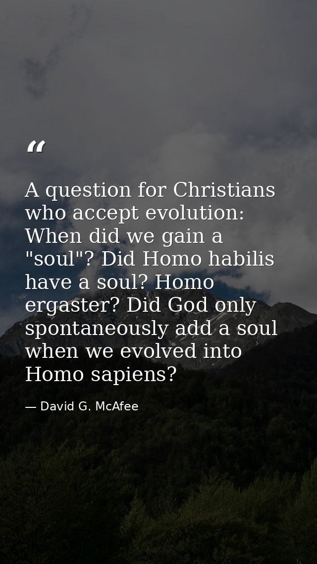 A question for Christians who accept evolution: When did we gain a "soul"? Did Homo habilis have a soul? Homo ergaster?  — David G. McAfee