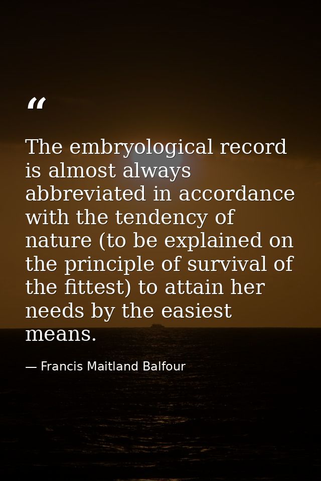 The embryological record is almost always abbreviated in accordance with the tendency of nature (to be explained on the  — Francis Maitland Balfour
