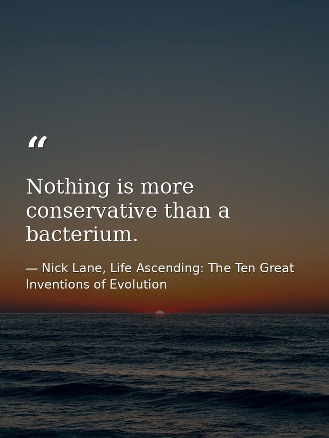 Nothing is more conservative than a bacterium. — Nick Lane, Life Ascending: The Ten Great Inventions of Evolution