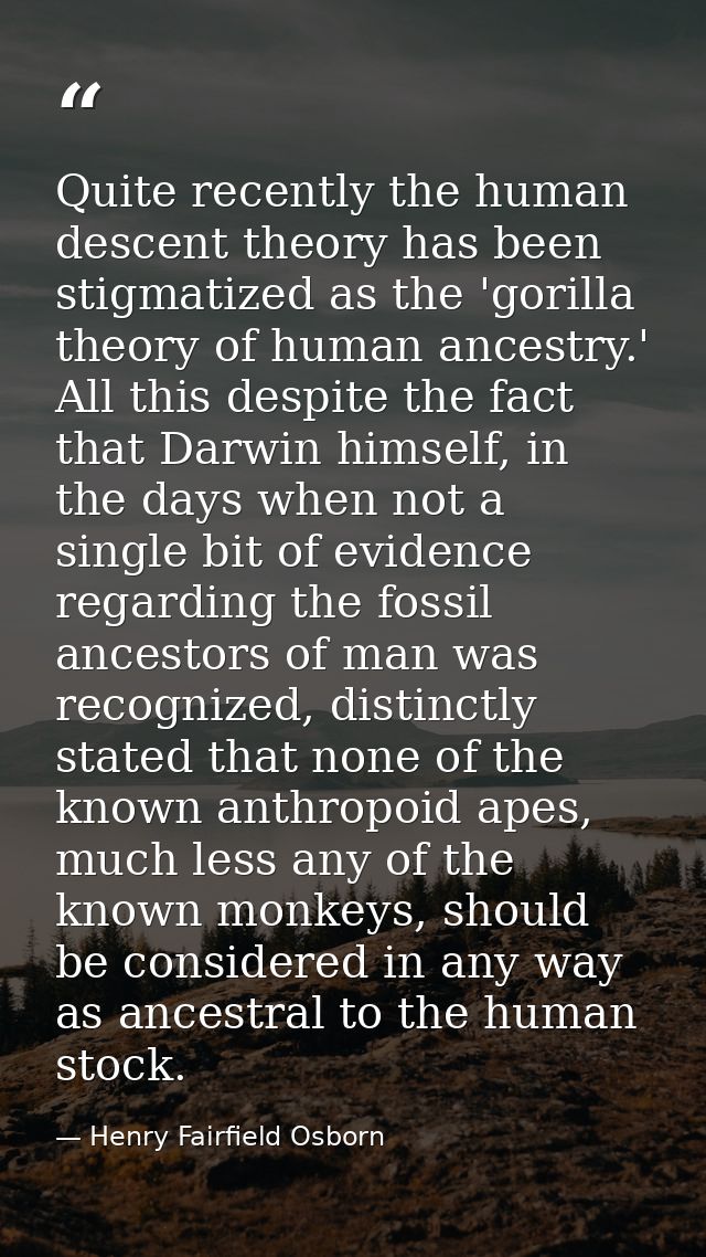 Quite recently the human descent theory has been stigmatized as the 'gorilla theory of human ancestry.' All this despite — Henry Fairfield Osborn