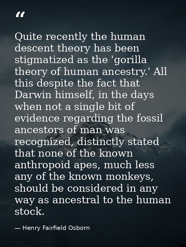 Quite recently the human descent theory has been stigmatized as the 'gorilla theory of human ancestry.' All this despite — Henry Fairfield Osborn