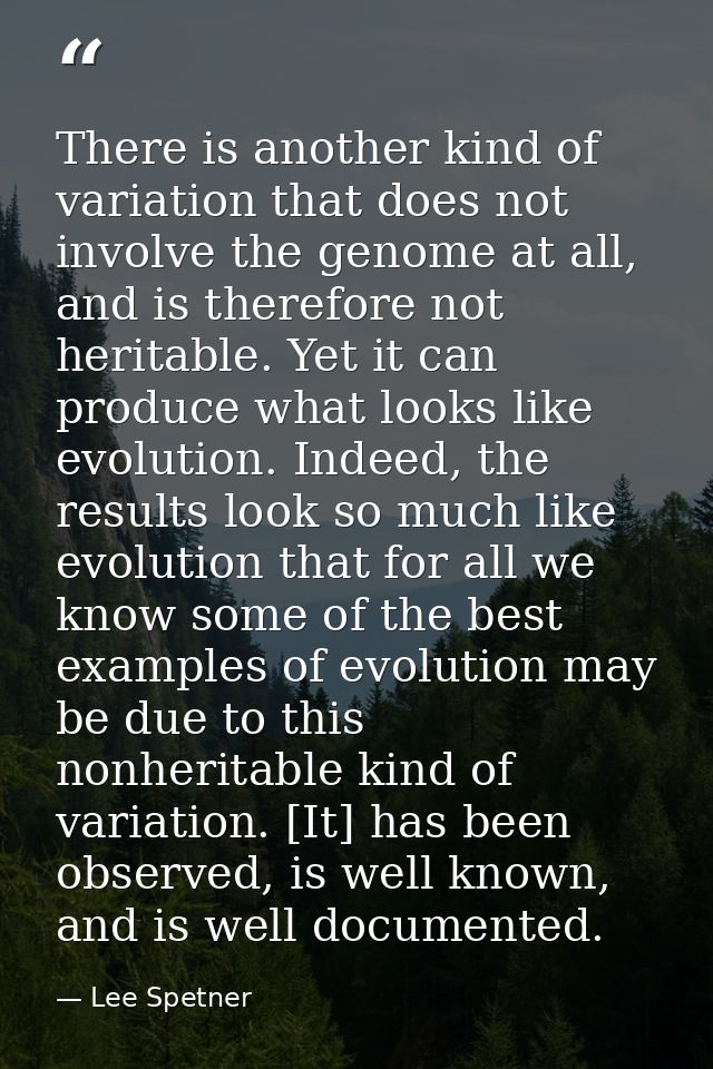 There is another kind of variation that does not involve the genome at all, and is therefore not heritable. Yet it can p — Lee Spetner