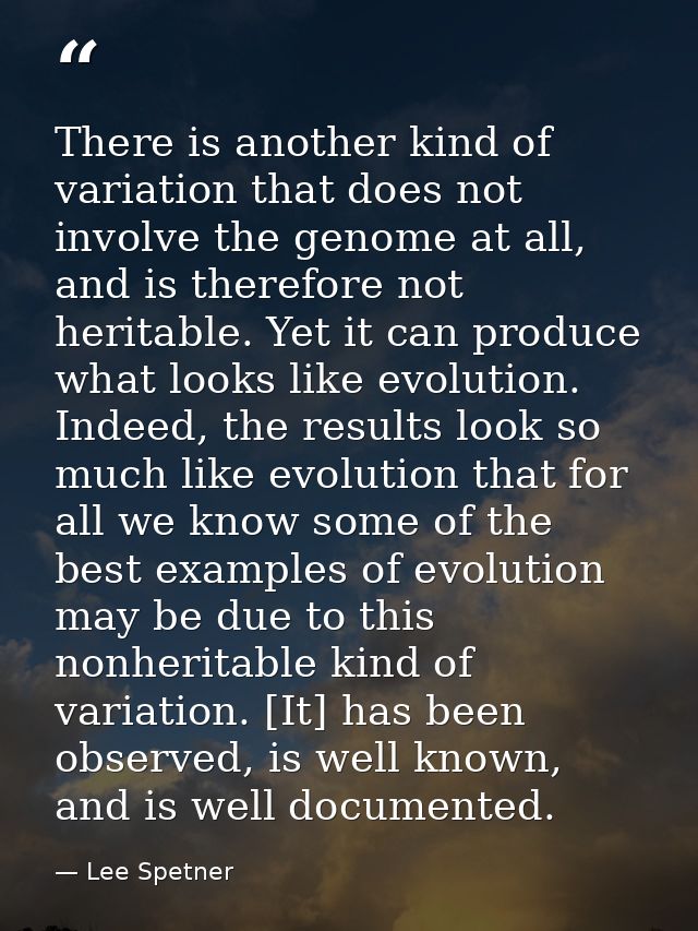 There is another kind of variation that does not involve the genome at all, and is therefore not heritable. Yet it can p — Lee Spetner