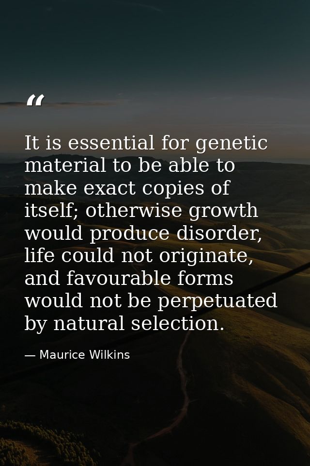 It is essential for genetic material to be able to make exact copies of itself; otherwise growth would produce disorder, — Maurice Wilkins