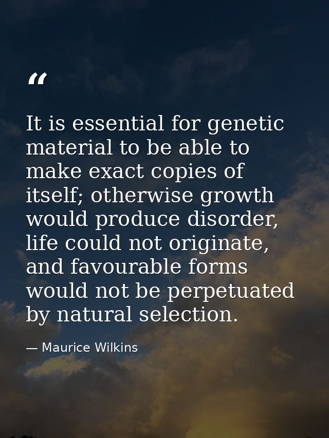 It is essential for genetic material to be able to make exact copies of itself; otherwise growth would produce disorder, — Maurice Wilkins