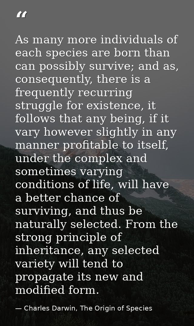 As many more individuals of each species are born than can possibly survive; and as, consequently, there is a frequently — Charles Darwin, The Origin of Species