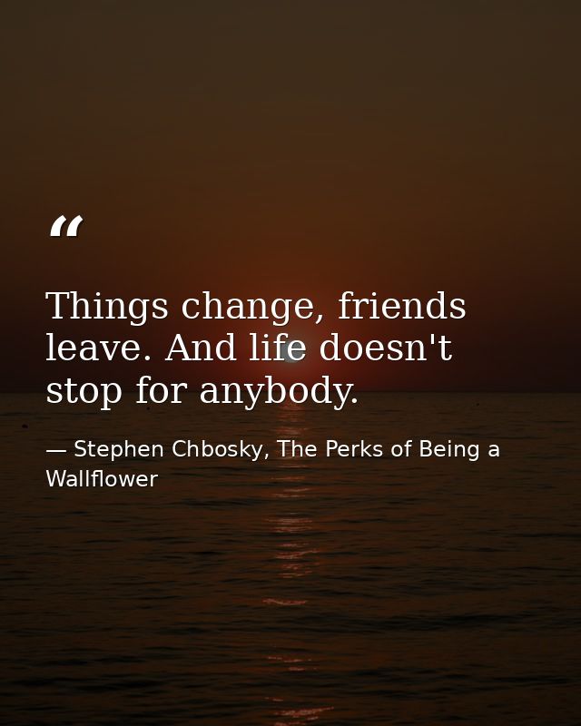 Things change, friends leave. And life doesn't stop for anybody. — Stephen Chbosky, The Perks of Being a Wallflower