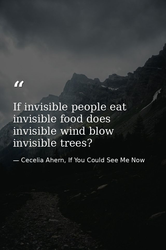If invisible people eat invisible food does invisible wind blow invisible trees? — Cecelia Ahern, If You Could See Me Now