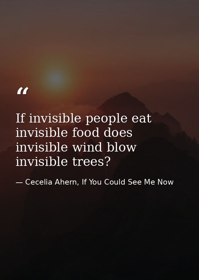 If invisible people eat invisible food does invisible wind blow invisible trees? — Cecelia Ahern, If You Could See Me Now