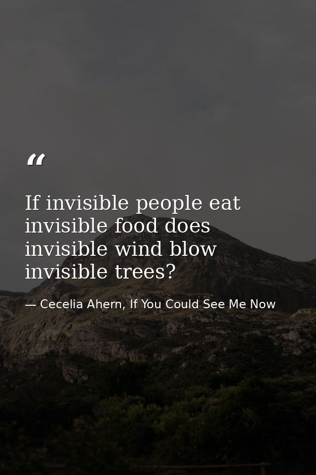 If invisible people eat invisible food does invisible wind blow invisible trees? — Cecelia Ahern, If You Could See Me Now