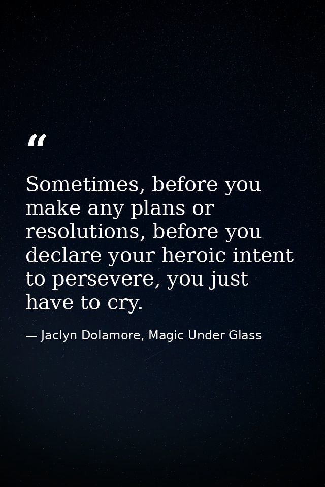 Sometimes, before you make any plans or resolutions, before you declare your heroic intent to persevere, you just have t — Jaclyn Dolamore, Magic Under Glass