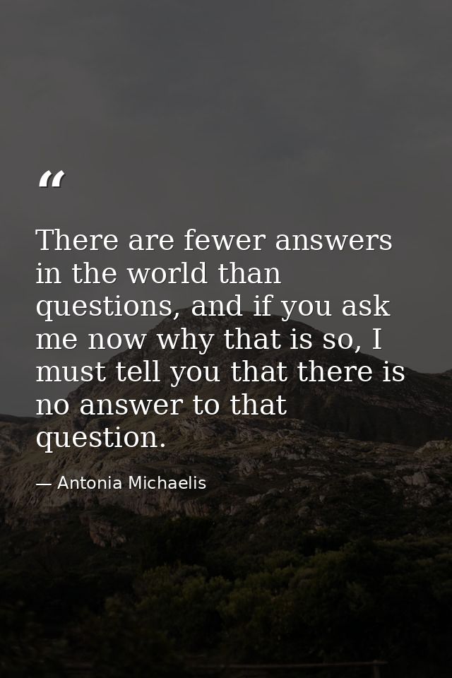 There are fewer answers in the world than questions, and if you ask me now why that is so, I must tell you that there is — Antonia Michaelis