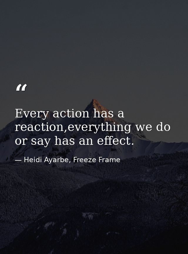 Every action has a reaction,everything we do or say has an effect. — Heidi Ayarbe, Freeze Frame