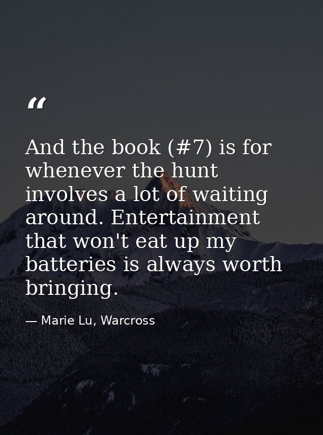 And the book (#7) is for whenever the hunt involves a lot of waiting around. Entertainment that won't eat up my batterie — Marie Lu, Warcross