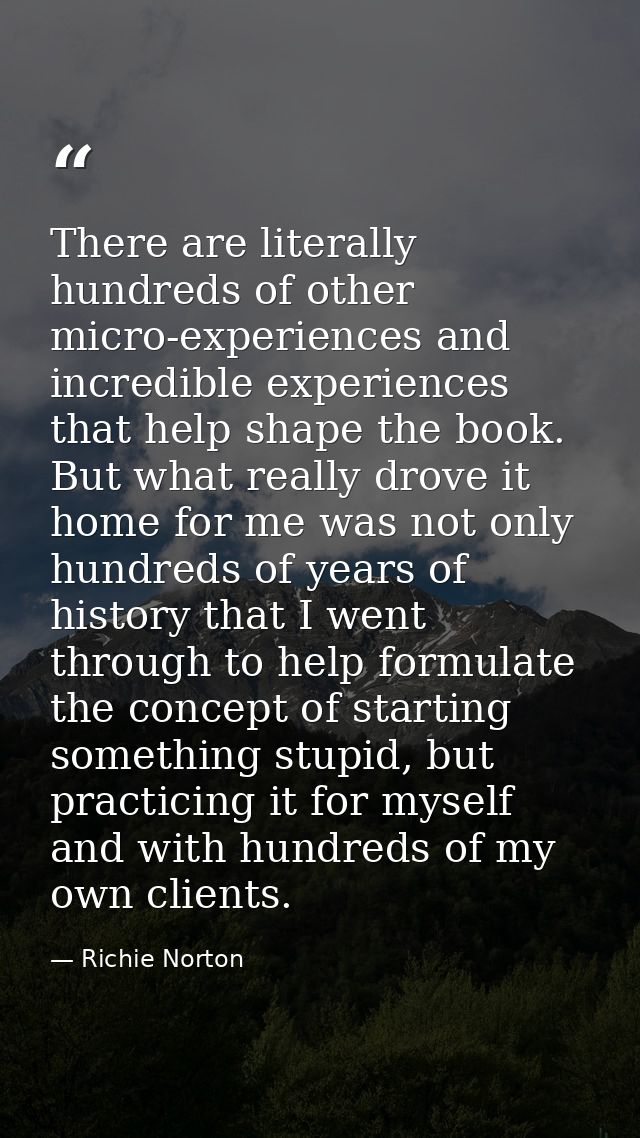 There are literally hundreds of other micro-experiences and incredible experiences that help shape the book. But what re — Richie Norton