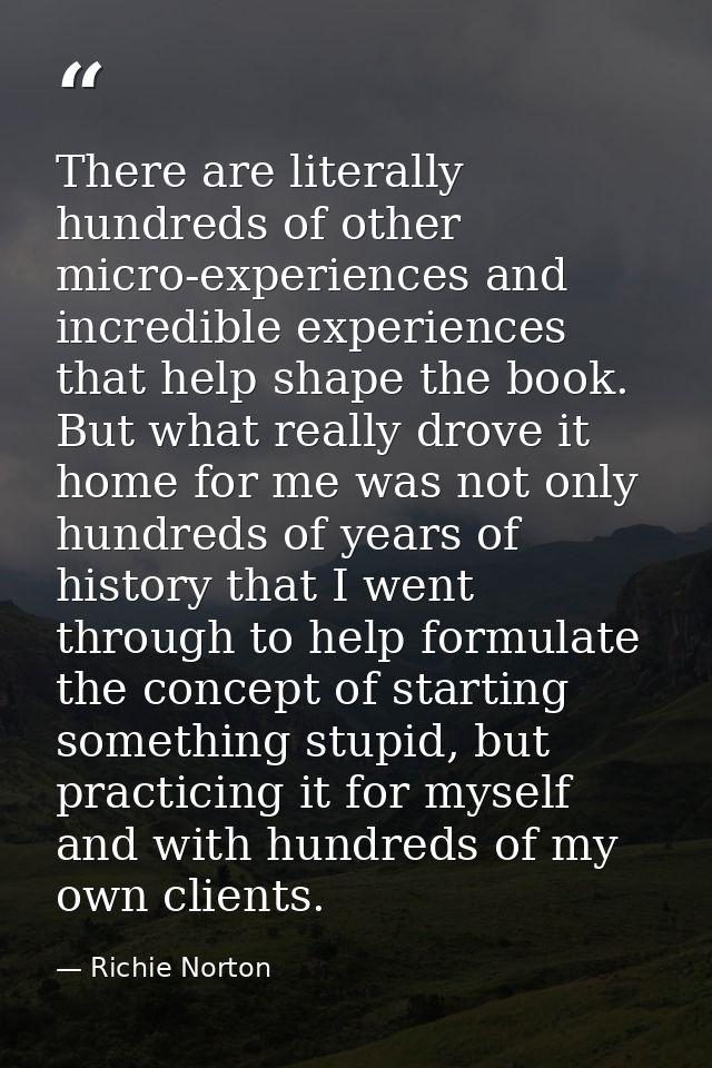 There are literally hundreds of other micro-experiences and incredible experiences that help shape the book. But what re — Richie Norton