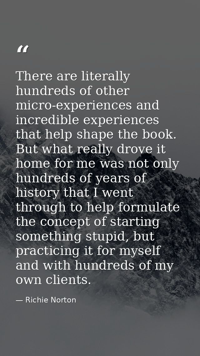 There are literally hundreds of other micro-experiences and incredible experiences that help shape the book. But what re — Richie Norton