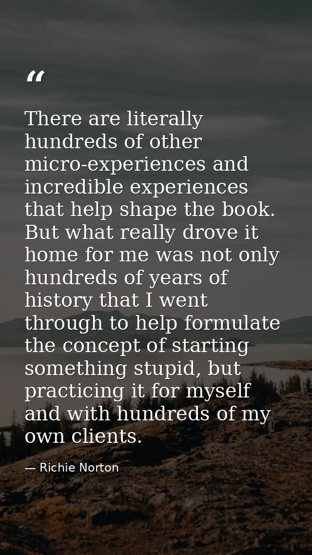 There are literally hundreds of other micro-experiences and incredible experiences that help shape the book. But what re — Richie Norton