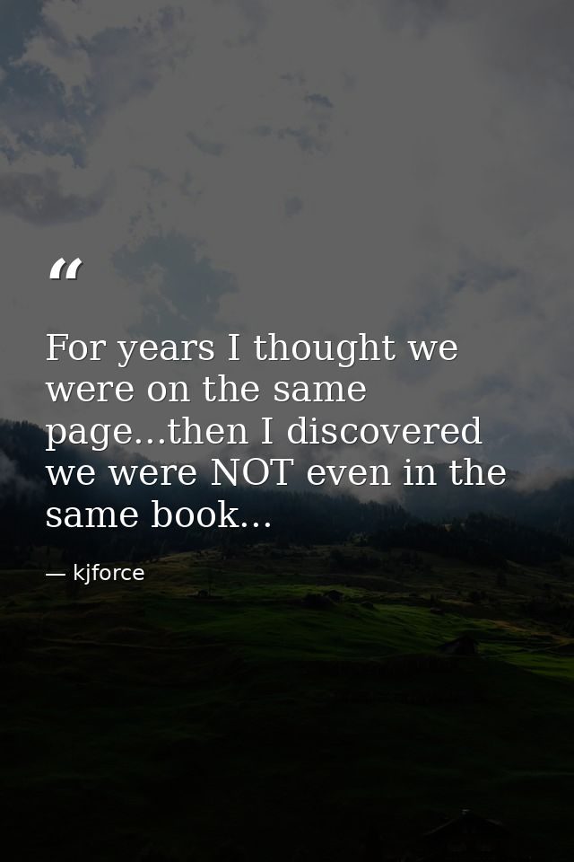 For years I thought we were on the same page...then I discovered we were NOT even in the same book... — kjforce