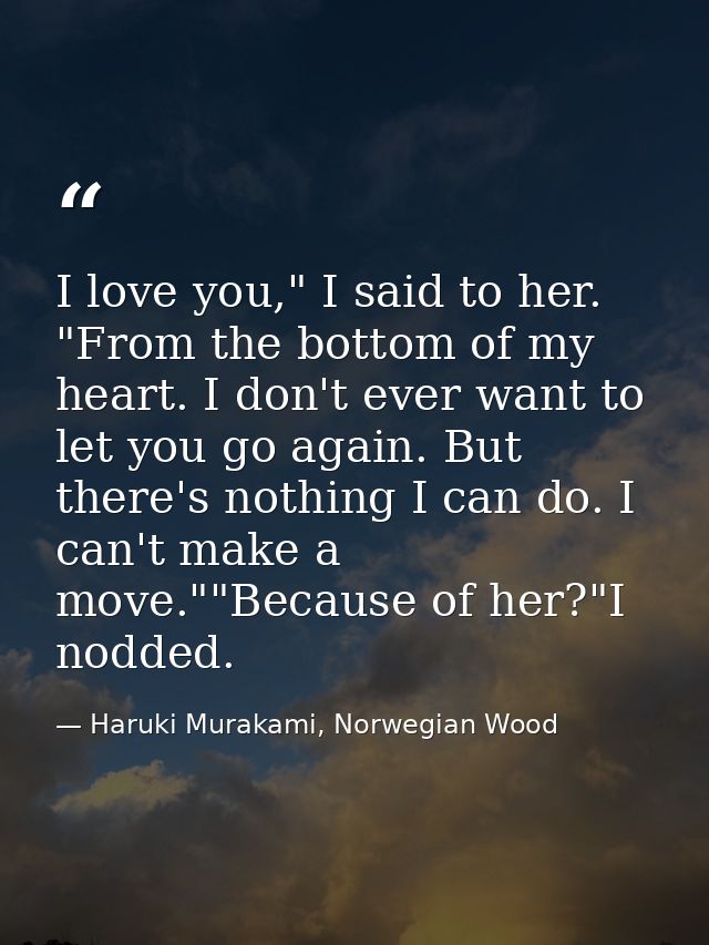 I love you," I said to her. "From the bottom of my heart. I don't ever want to let you go again. But there's nothing I c — Haruki Murakami, Norwegian Wood